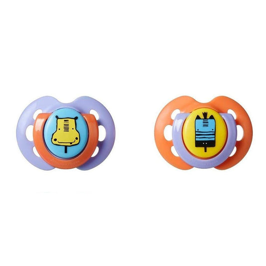 Tommee Tippee Fun Style Soothers : (0-6 Months ) , Pack of 2 - Hippo & Zebra