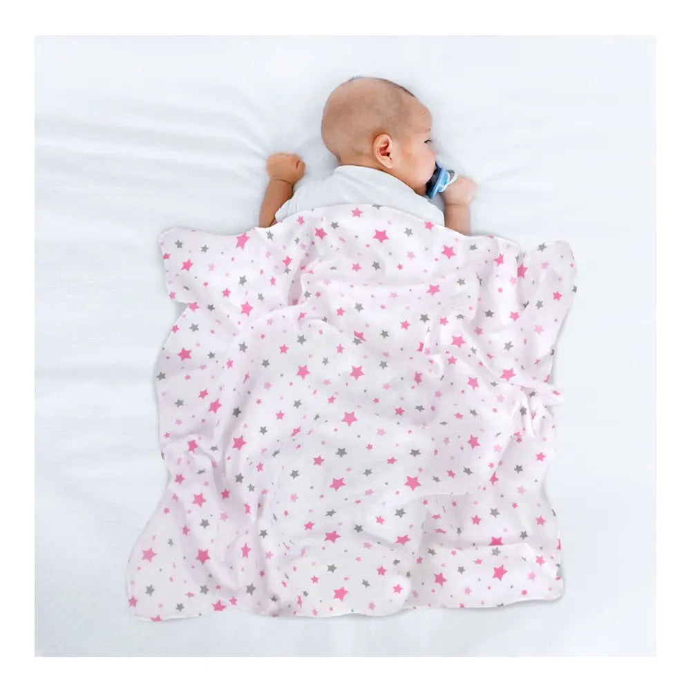 Sevi Bebe Printed Muslin Blanket 120x100 cm - Pink Star Sevi Bebe