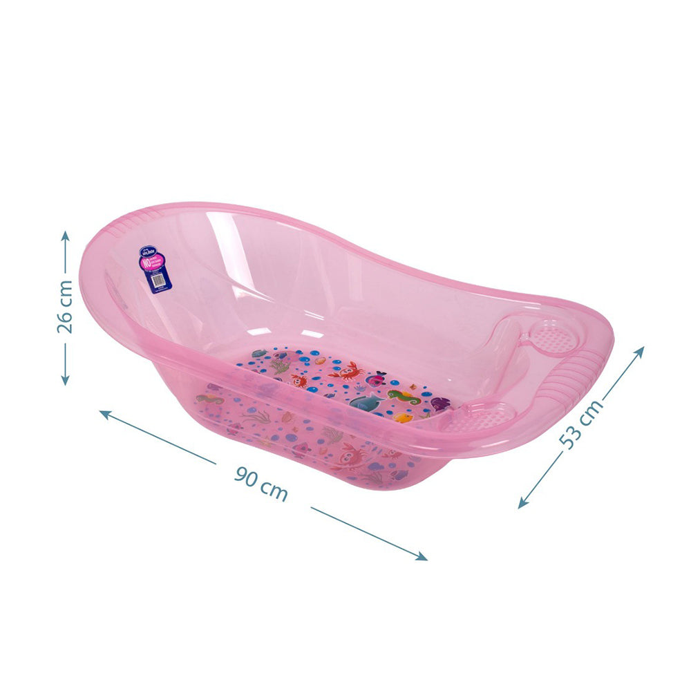 Sevi Bebe Patterned Transpared Baby Bathtub With Drain Plug - Pink Sevi Bebe
