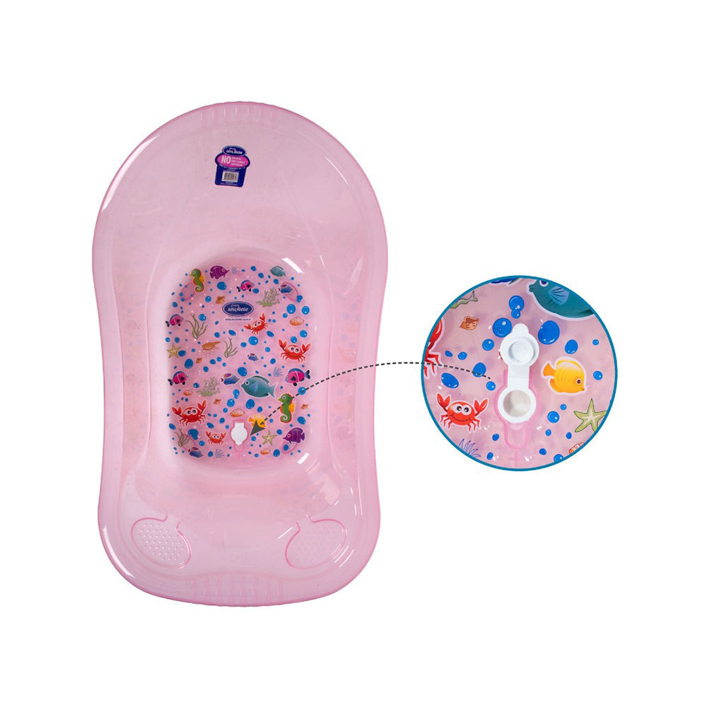 Sevi Bebe Patterned Transpared Baby Bathtub With Drain Plug - Pink Sevi Bebe