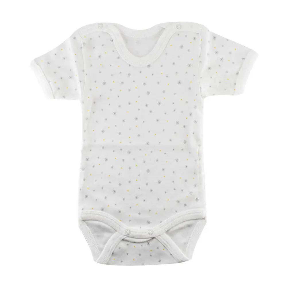 Sebi-Cotton Short Sleeve BodySuit White with Grey Snowflake SEBI