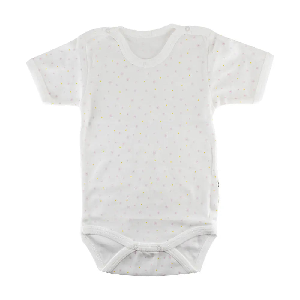 Sebi-Cotton Short Sleeve BodySuit White with Pink Snowflake SEBI