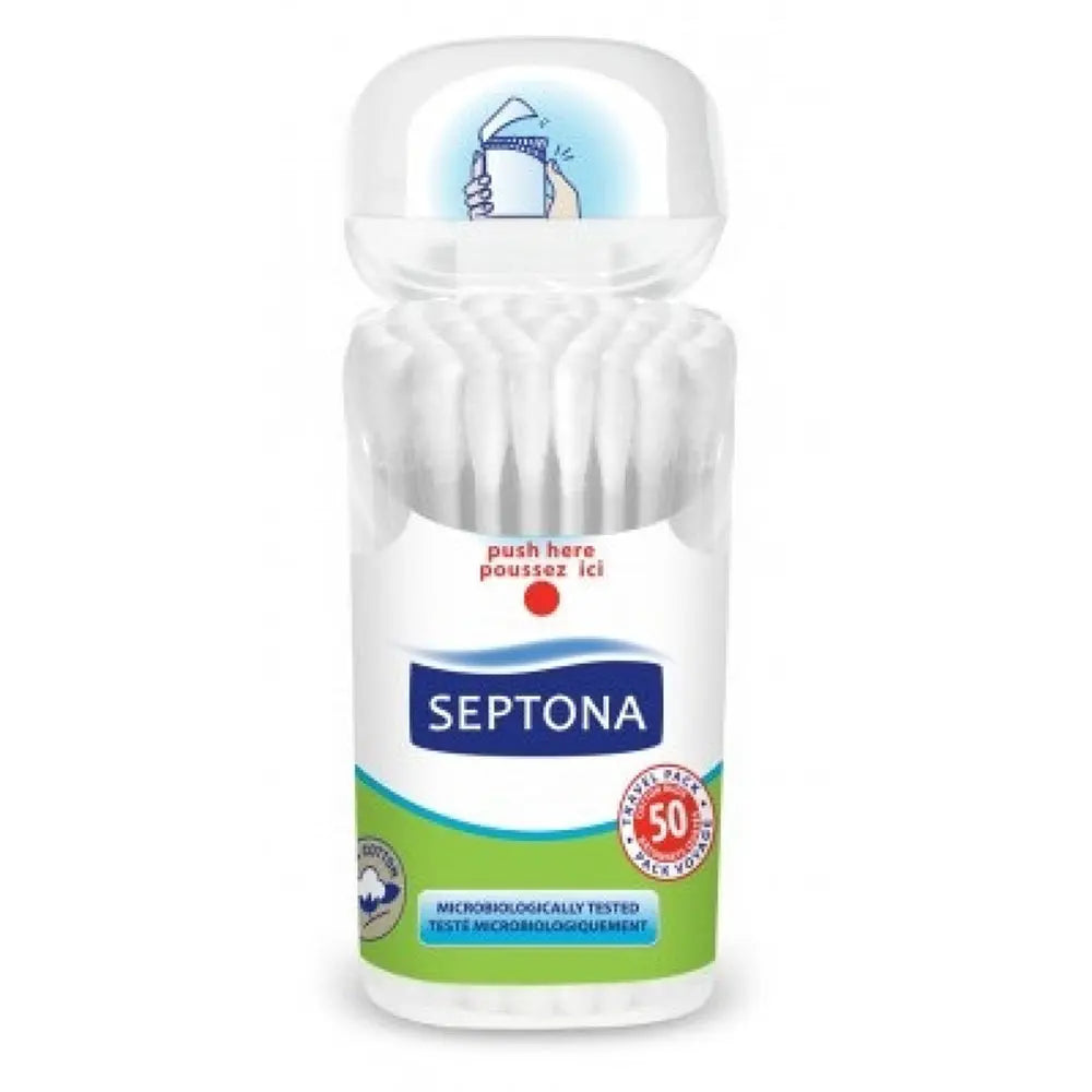 Septona Cotton Buds Pop Up Lid Travel Pack - Pack of (50) Septona