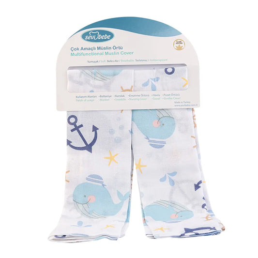 Sevi Bebe Printed Muslin Multi-Purpose Cover (2 Pcs) - Happy Dolphins Pattern Sevi Bebe