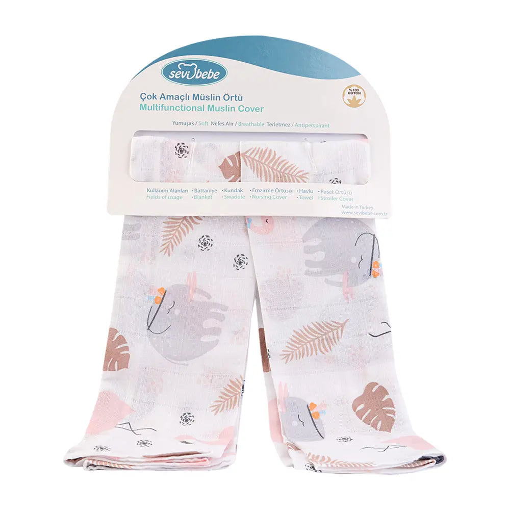Sevi Bebe Printed Muslin Multi-Purpose Cover (2 Pcs) - Flamingo Pattern Sevi Bebe