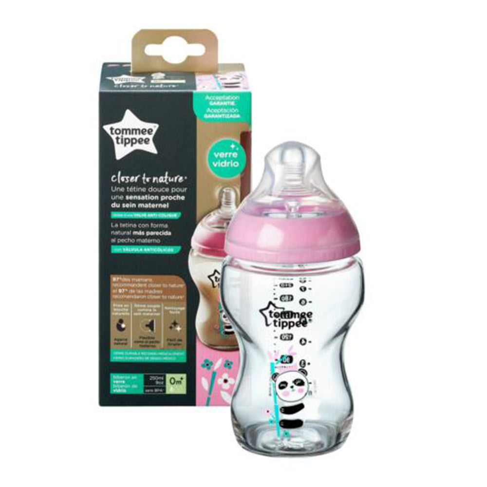 Tommee Tippee Baby Glass Bottle 250 ml - Pink Tommee Tippee