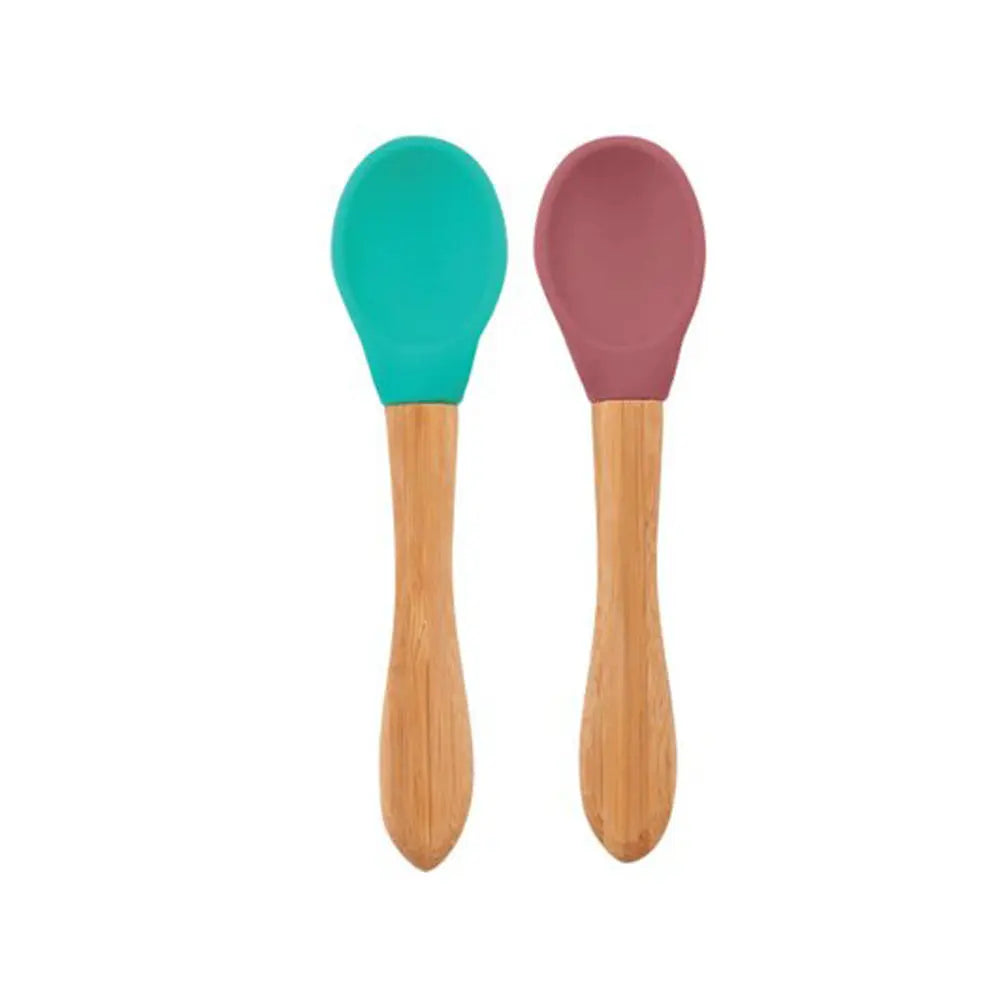Minikoioi Bamboo handle silicone spoon- Green & Rose MiNiKOiOi