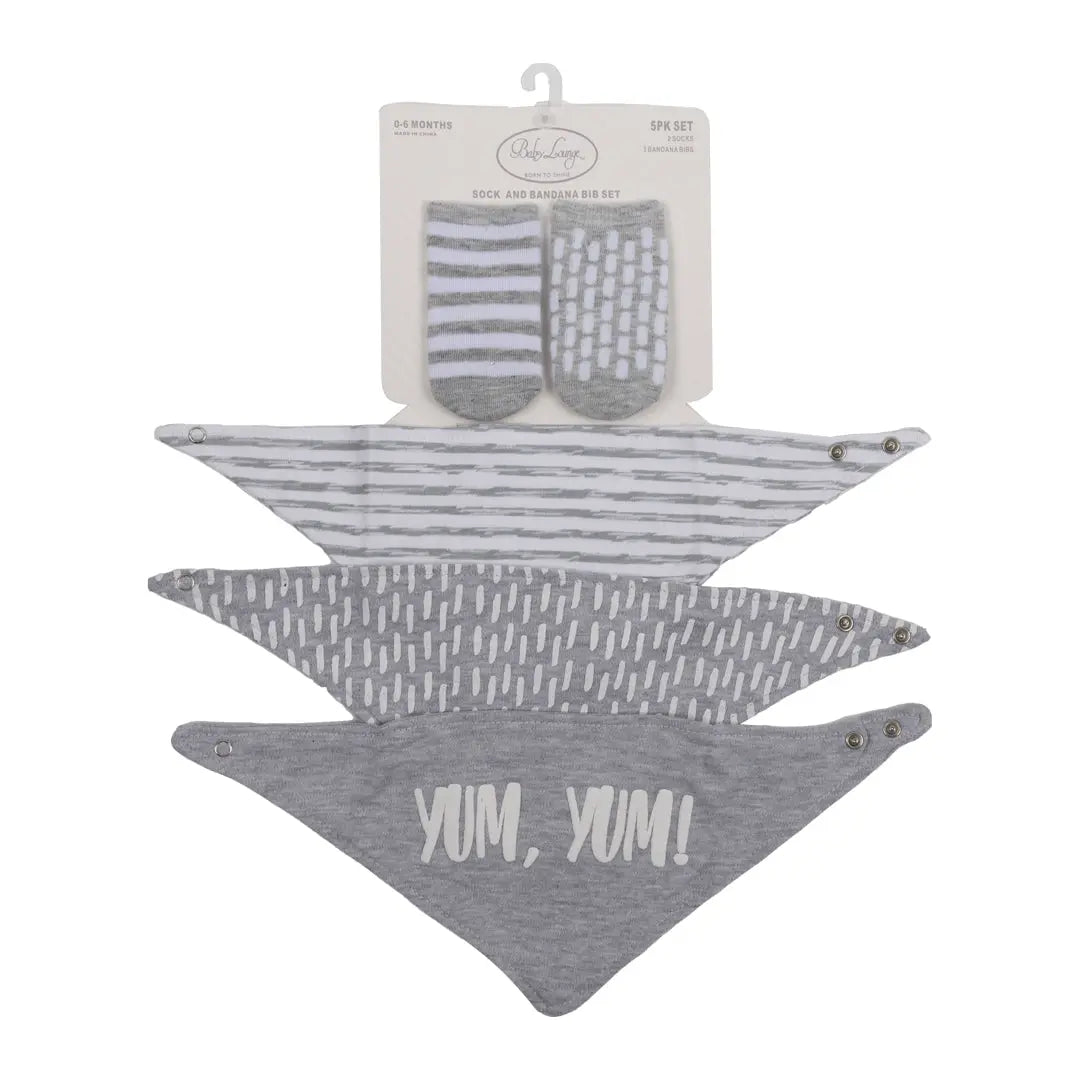Baby lounge Socks and Bandana Bib Set, Grey - 0 to 6 months Baby Lounge