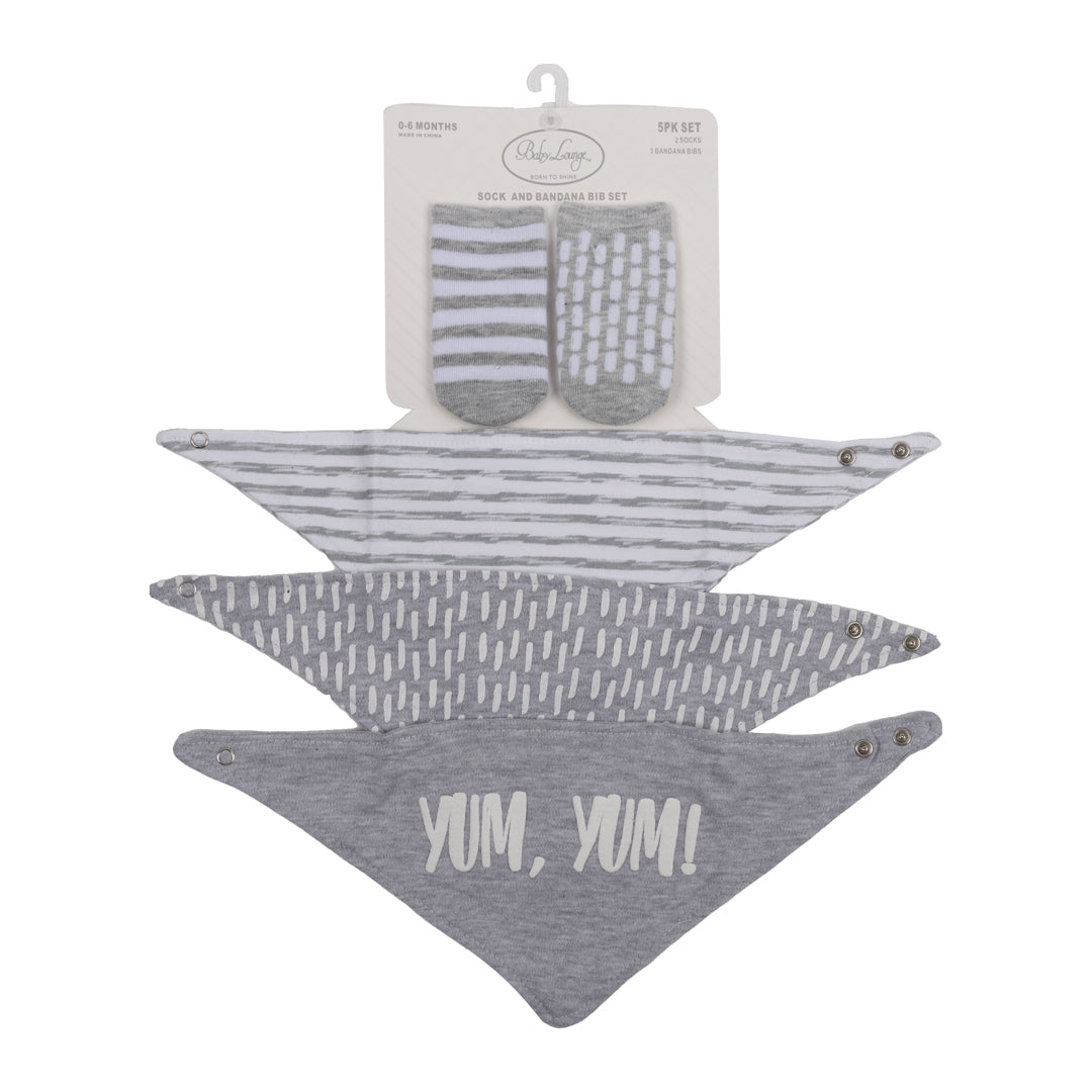 Baby lounge Socks and Bandana Bib Set, Grey - 0 to 6 months Baby Lounge