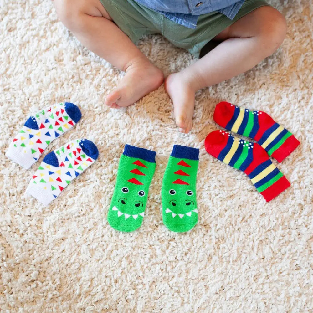 Zoocchini Baby Terry Sock set - Pack of 3 - Devin the Dinosaur (0 to 24 months) Zoocchini