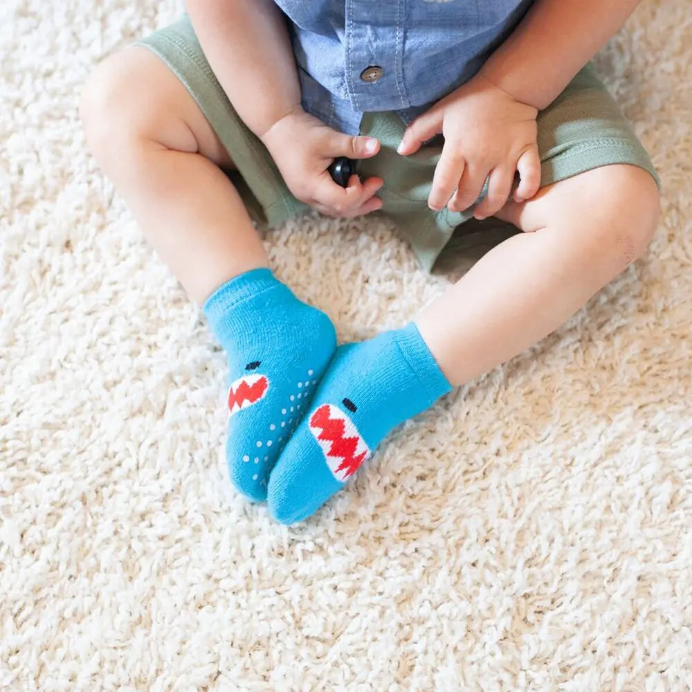 Zoocchini Baby Terry Sock set Sherman the Shark- Pack of 3, Size 0-24 Months Zoocchini