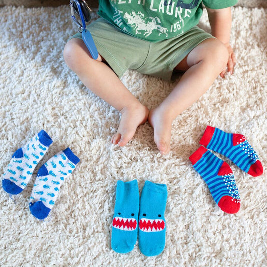 Zoocchini Baby Terry Sock Set Sherman the Shark - عبوة من 3 قطع ، مقاس 0-24 شهرًا