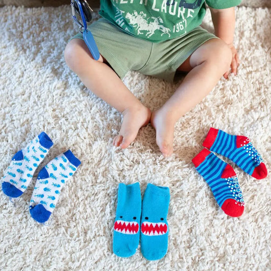 Zoocchini Baby Terry Sock set Sherman the Shark- Pack of 3, Size 0-24 Months Zoocchini