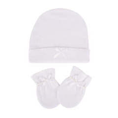 Sevi Bebe Baby Mittens and Hat Set - White Sevi Bebe