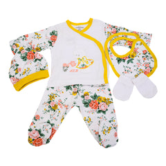 Aziz Bebe Hospital Exit Set - 5 Pieces - White and Flowers 0 month