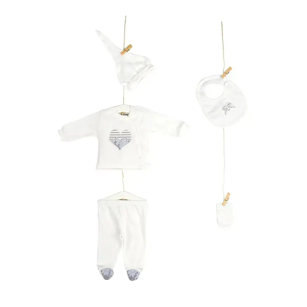 Aziz Bebe Hospital Exit Set - 5 Pieces - White Heart Design Mama's First