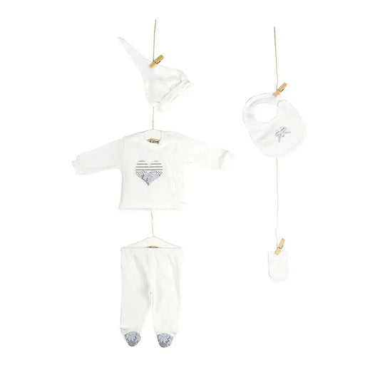 Aziz Bebe Hospital Exit Set - 5 Pieces - White Heart Design Mama's First