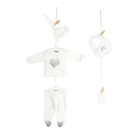 Aziz Bebe Hospital Exit Set - 5 Pieces - White Heart Design