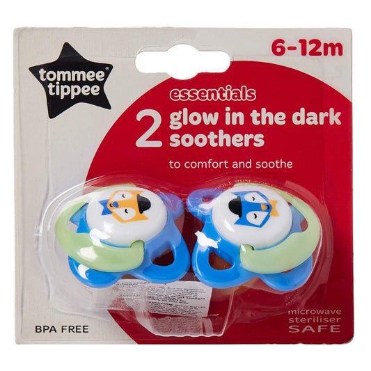 Tommee Tippee Essentials Glow in the Dark Soother,( 6-12 months) , Pack of 2