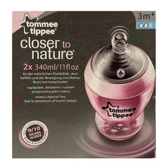 Tommee Tippee Closer To Nature Easi-Vent Feeding Bottle, 340Ml, 3 months+ - Pack of 2 -  Pink