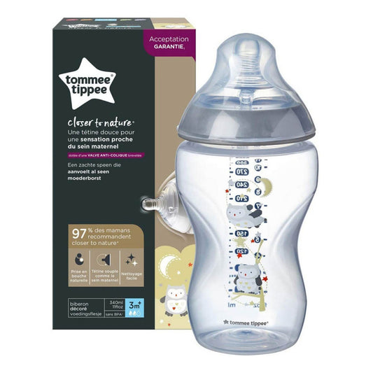 Tommee Tippee Closer to Nature Easi-Vent Decorative Feeding Bottle, (340ml ) - Pack of 1 - Owl
