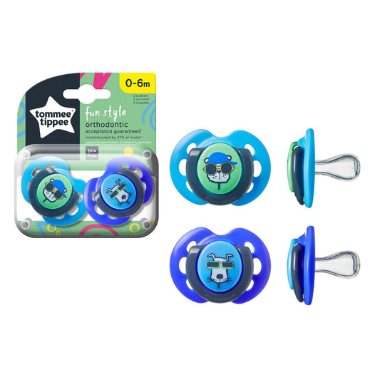 Tommee Tippee Fun Style Soothers - Pack of 2 - Blue and Green (0-6 Months)