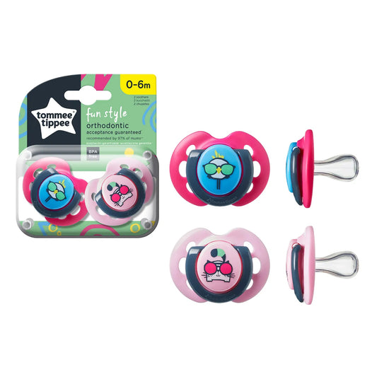 Tommee Tippee Fun Style Soothers - Pack of 2 - Blue and Pink