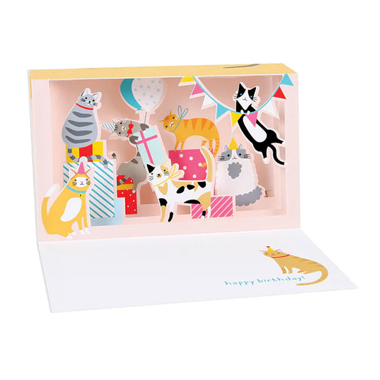 Pop Up 3D Birthday Card Cat Party