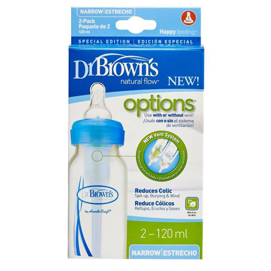 Dr Browns PP Narrow Neck "Options" Baby Bottle Blue - 4 oz / (120 Ml )- Pack of 2