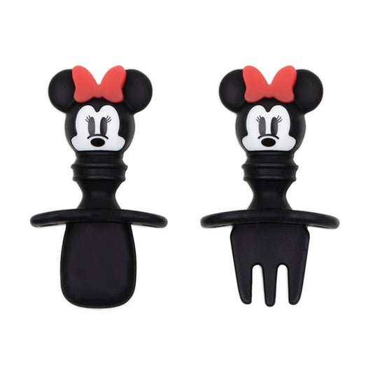 Bumkins Silicone Chewtensils Baby Fork and Spoon Set - Minnie Mouse