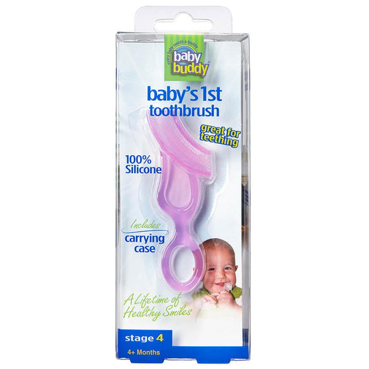 Baby Buddy Babys 1st فرشاة أسنان مع حقيبة حمل - وردي - (4 أشهر +)