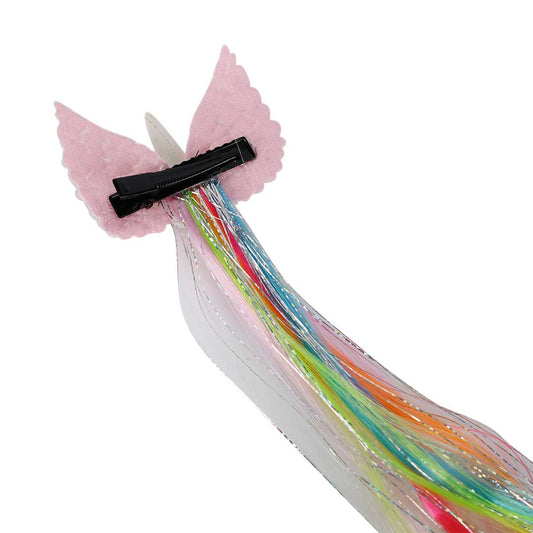 Colourful Hair Extensions Clips with Tinsel Strands, Butterfly