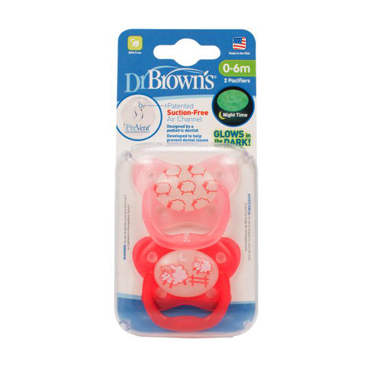 Dr Browns PreVent Glow in the Dark Butterfly Shield Pacifier -  (0-6M) - Pink - Pack of 2