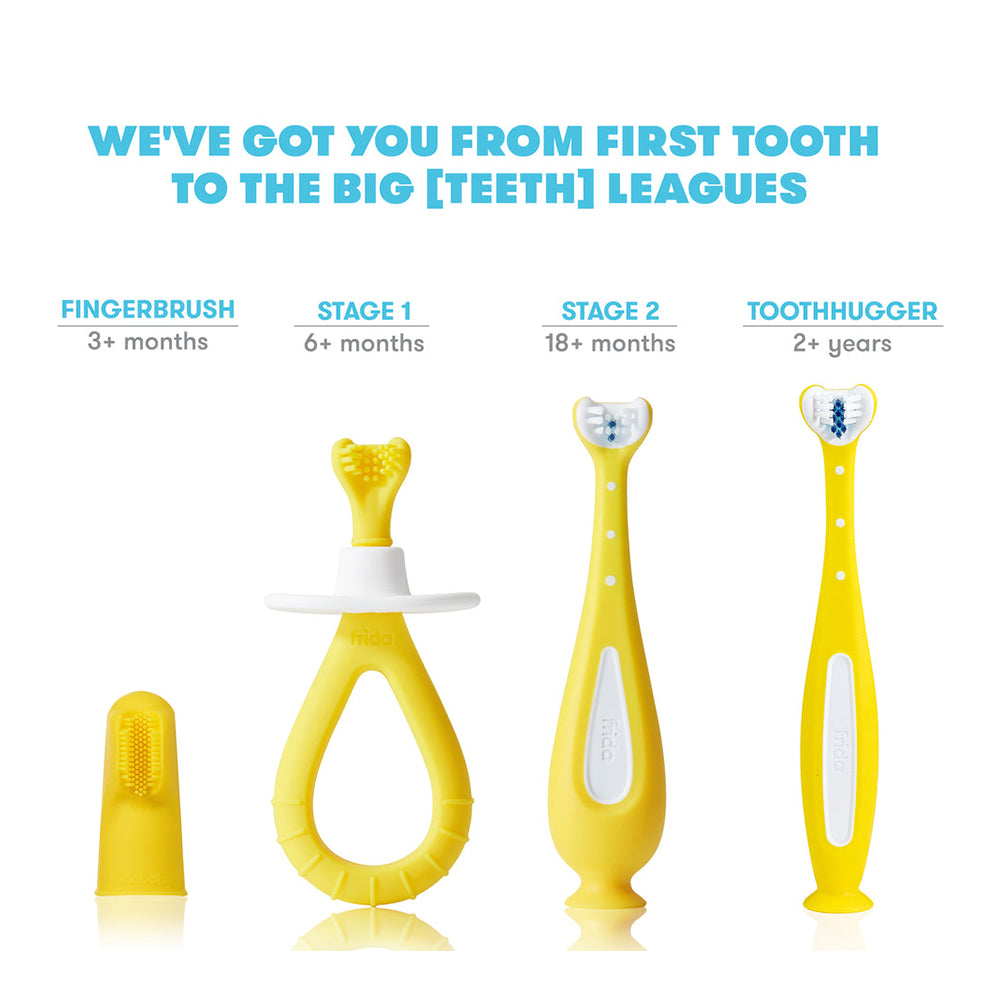 Frida Baby Training Toothbrush for Babies with Soft Silicone Bristles - 6 Months+ - Yellow