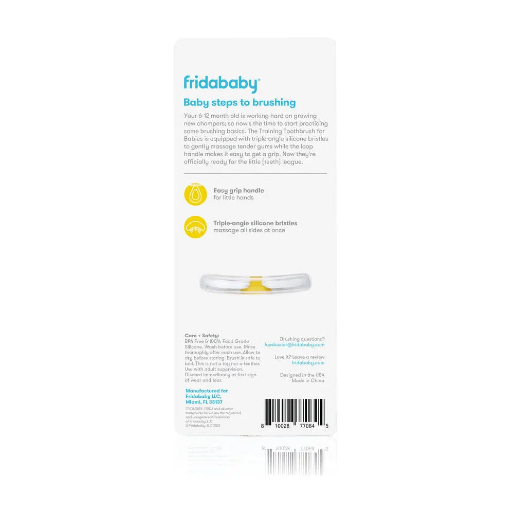 Frida Baby Training Toothbrush for Babies with Soft Silicone Bristles - 6 Months+ - Yellow FridaBaby