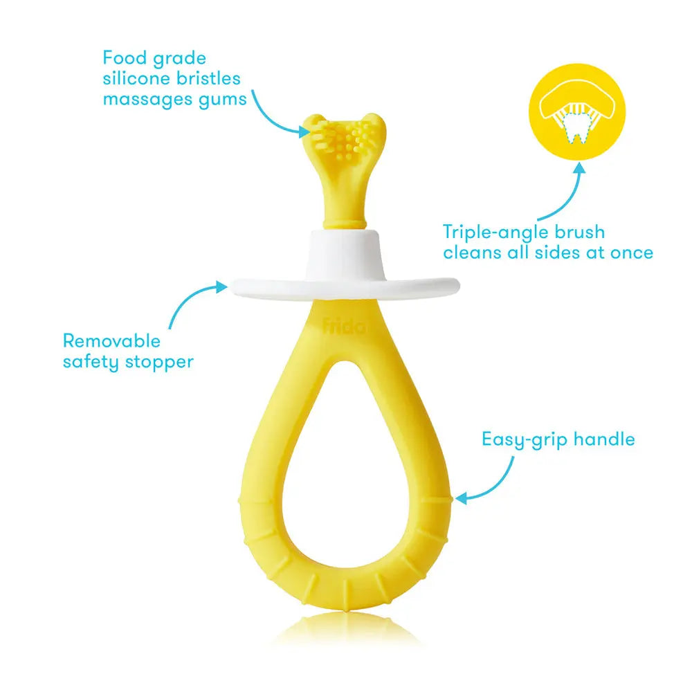 Frida Baby Training Toothbrush for Babies with Soft Silicone Bristles - 6 Months+ - Yellow FridaBaby