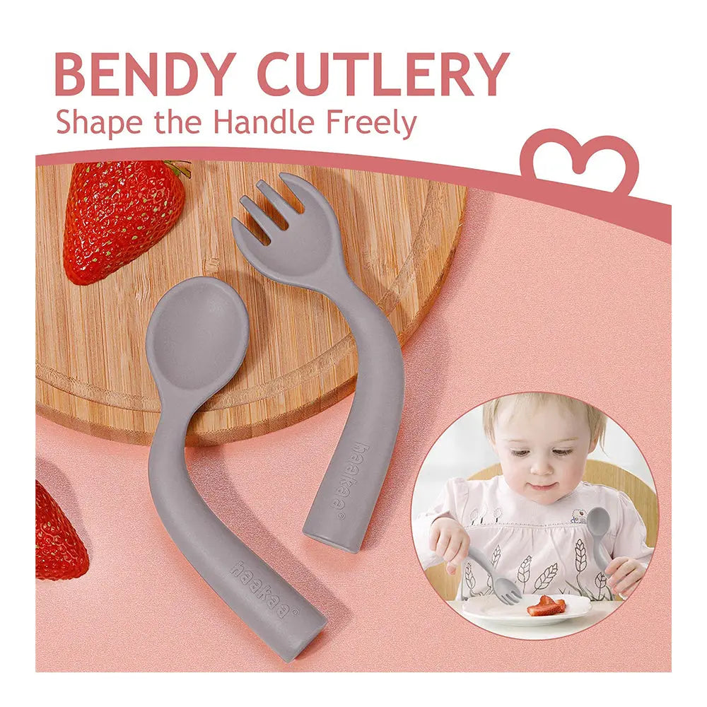Haakaa Bendy Silicone Cutlery Set - Suva Grey Haakaa
