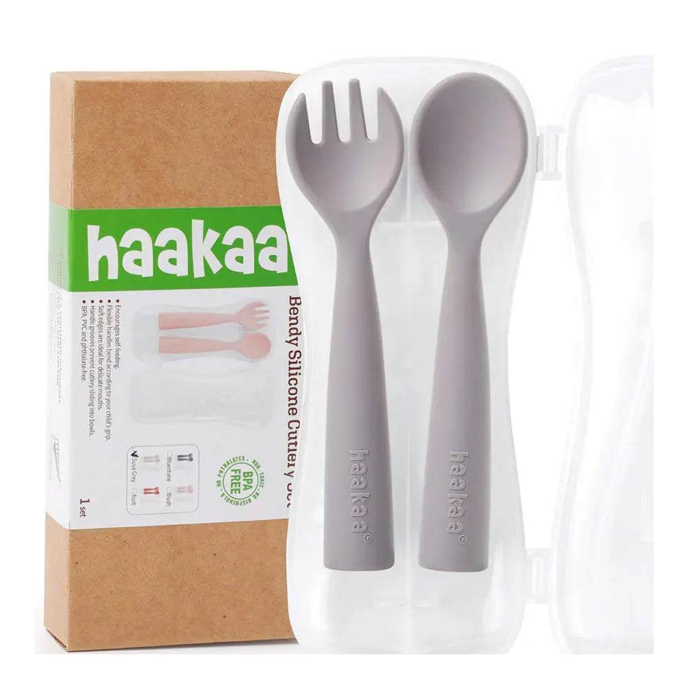 Haakaa Bendy Silicone Cutlery Set - Suva Grey Haakaa