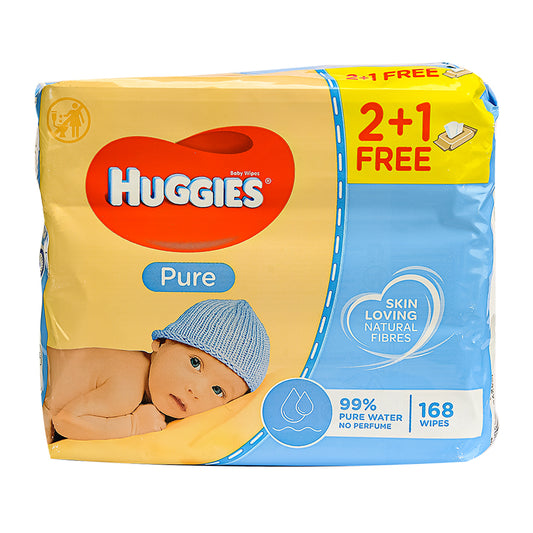 Huggies Baby Pure Wipes 2 + 1 Free (Prom) - Pack of 168