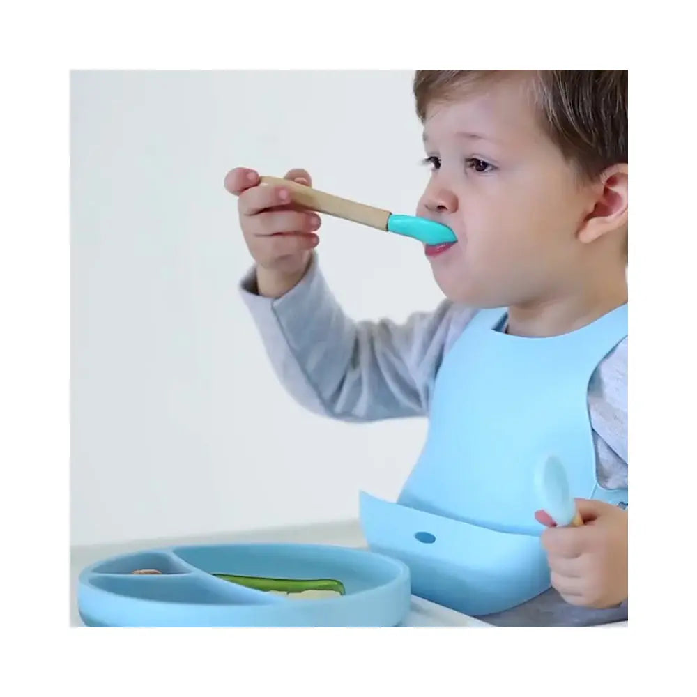 Minikoioi Bamboo handle silicone spoon- Green & Rose MiNiKOiOi