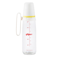 Pigeon Slim Neck Glass Bottle White Cap - 240 ml with handle