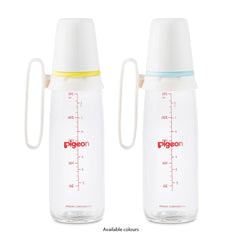 Pigeon Slim Neck Glass Bottle White Cap - 240 ml with handle
