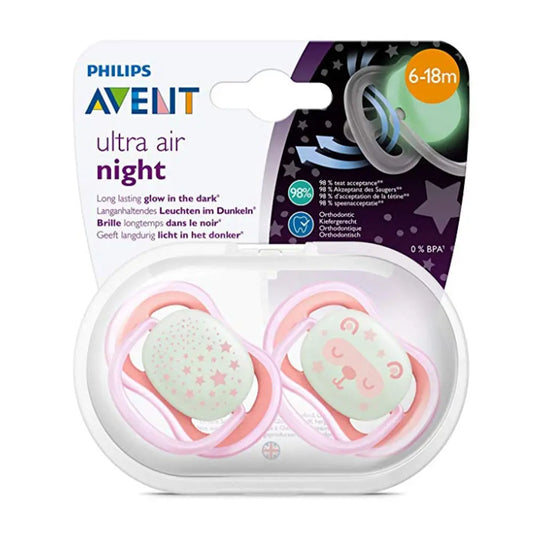 Philips Avent Night Time Silicone Soother Ultra Air 6-18 Months Girl - Pack of 2 Philips Avent