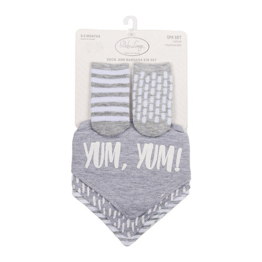 Baby lounge Socks and Bandana Bib Set, Grey - 0 to 6 months