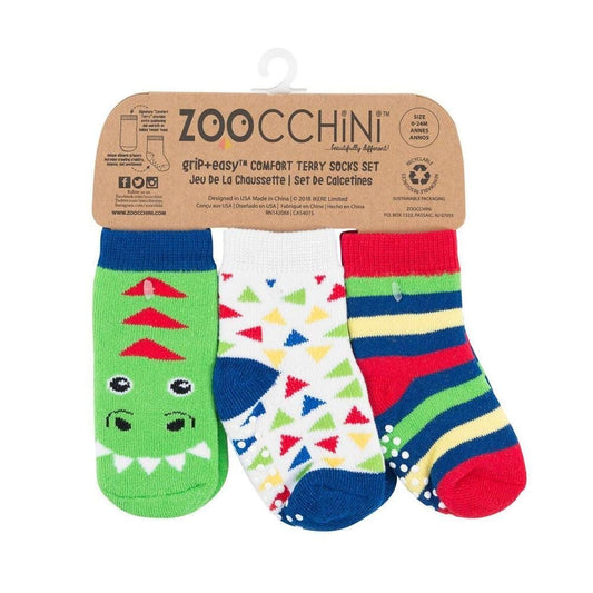 Zoocchini Baby Terry Sock set - Pack of 3 - Devin the Dinosaur (0 to 24 months)