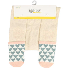 Bross Baby Grip Non-Slip Beige Tights Hearts, 1 Pair