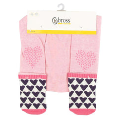Bross Baby Grip Non-Slip Tights Pink Hearts, 1 Pair