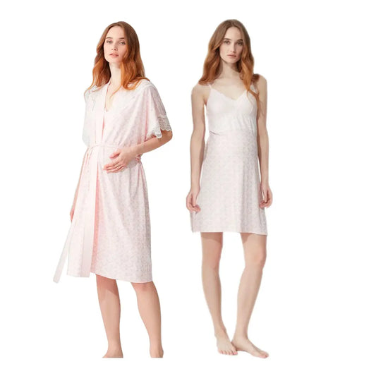 Feyza 3780 Maternity Nightgown Set, Pink Pattern Feyza
