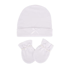 Sevi Bebe Baby Mittens and Hat Set - White