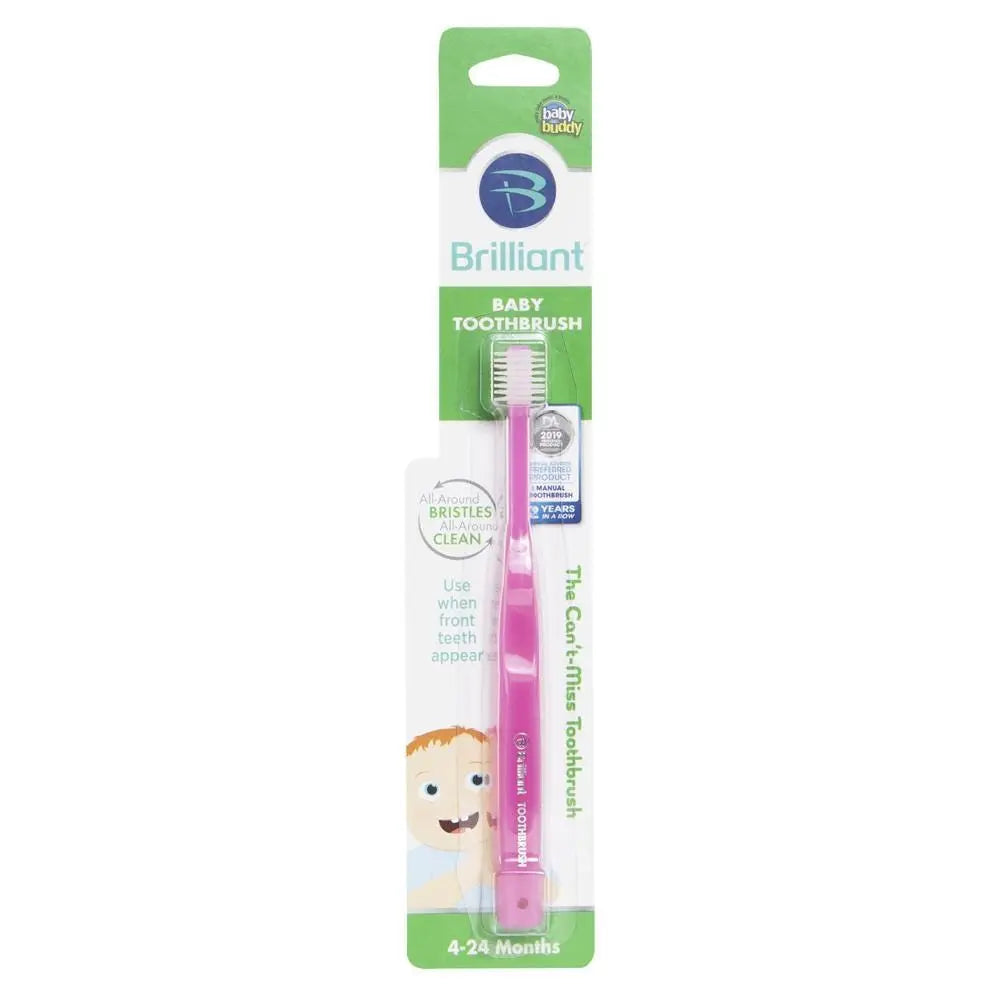 Baby Buddy Brilliant Baby Toothbrush - Pink -  (4 to 24 Months) Baby Buddy
